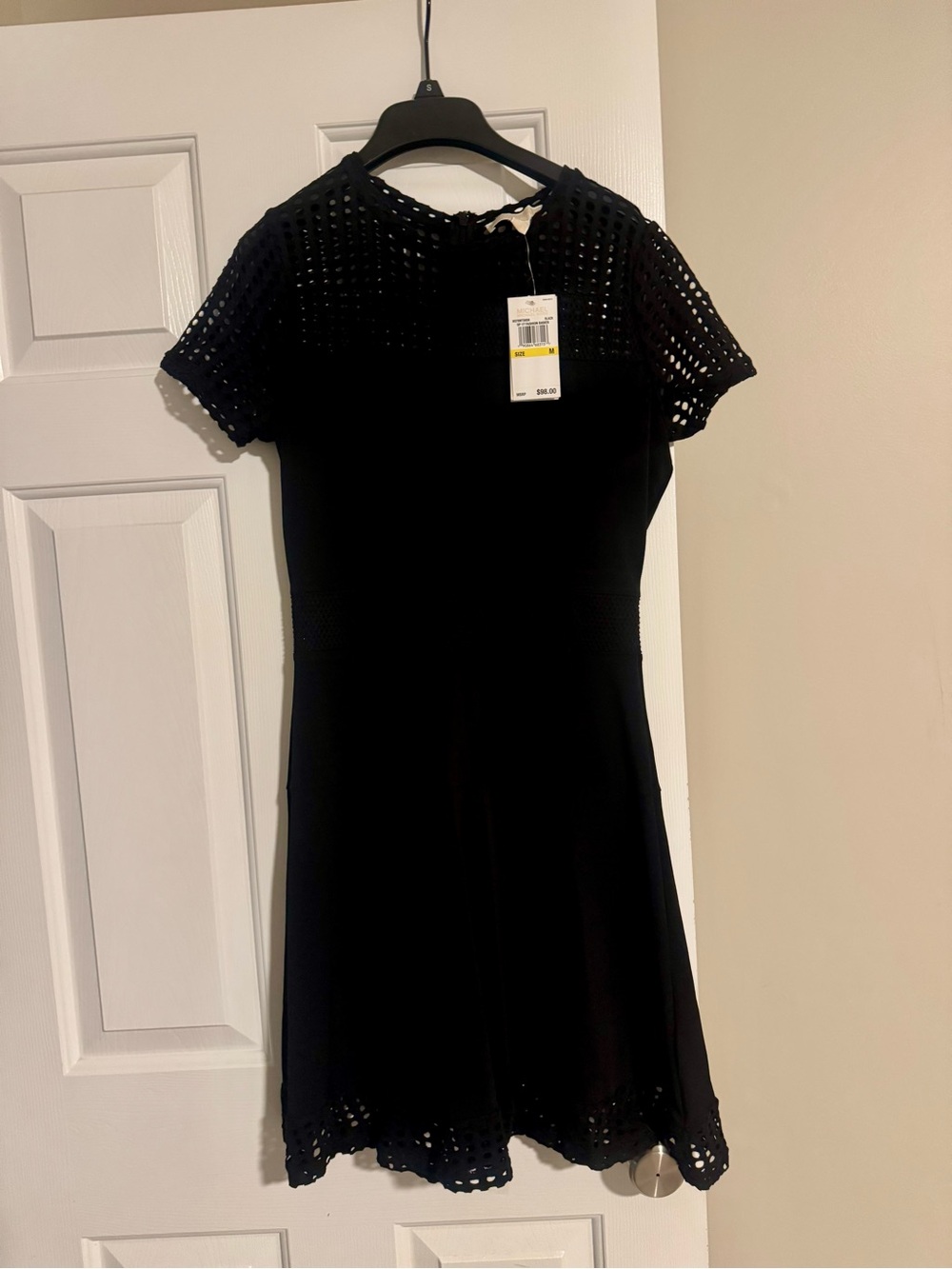 Michael Kors Black Crochet Yoke Short Sleeve Dress